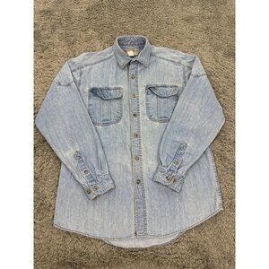 Vtg Wrangler Denim Shirt Men Medium 15.5 Extra Long Tails Western Made In USA